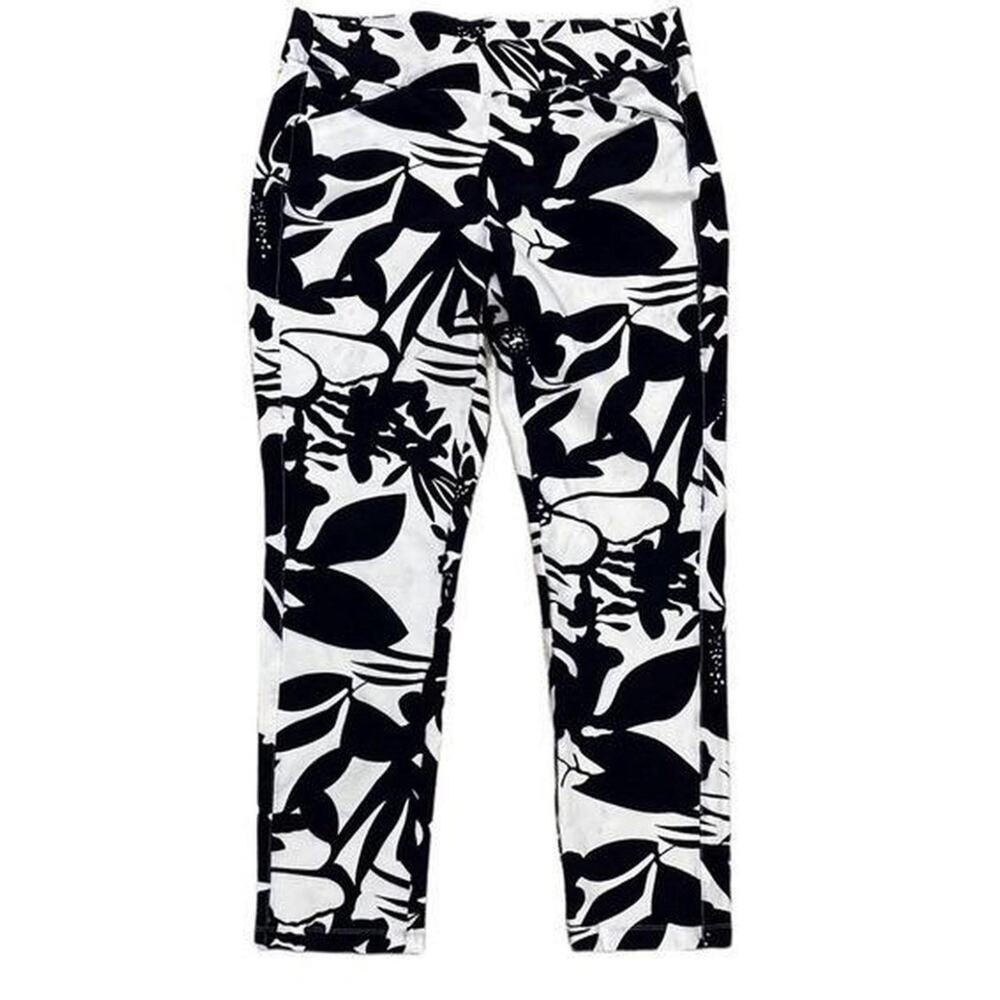 Chico's 2.5 Travelers vacation Hawaii Tropical Floral resort Ankle Pants Navy 14 - Picture 4 of 14